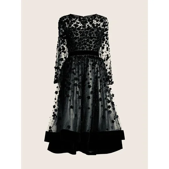 NEW Mac Duggal LS Velvet Embellished BLACK dress size 14